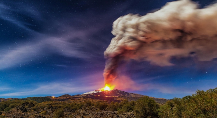 Панорама извержения вулкана Этна 17-11-2013. Автор фото: Мирко Кессари.