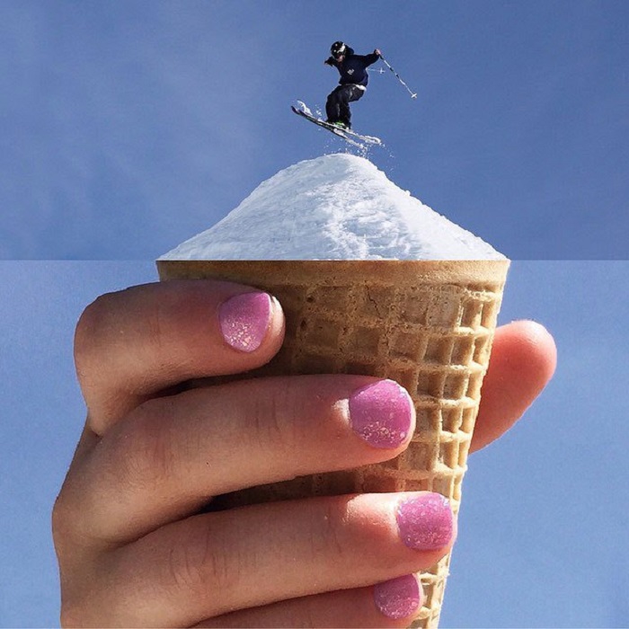 Мороженое превратившееся в заснеженную вершину.