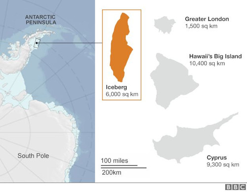 Айсберг размером 6000 квадратных километров движется в сторону Южной Америки