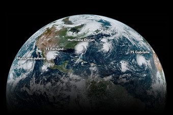 Четыре тропических циклона от GOES-16