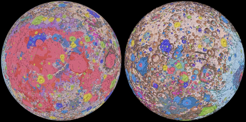 Опубликована первая подробная геологическая карта Луны 
