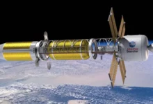 Ілюстрація космічного корабля, що рухається за допомогою ядерного теплового двигуна. NASA